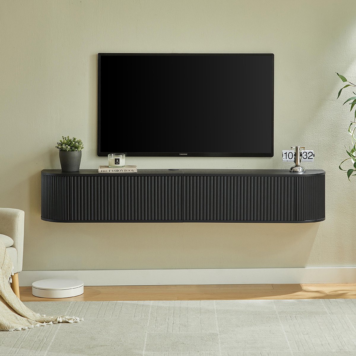 KOMHTOM - Zwevend tv-meubel - Lengte 180 cm - Geschikt voor tv’s van 50 tot 80 inch - Ruime opbergruimte met kabeldoorvoer - Modern en veelzijdig inzetbaar