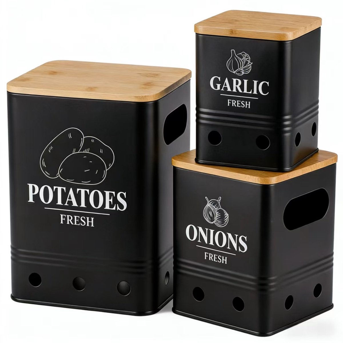 Voorraadpot - Aardappelen Voorraadpot - Aardappelbak met deksel - Aardappelpotten- Uienpot- Deksel Bamboe - Voor aardappelen, uien en knoflook - Aardappelbak - Bewaardoos - Keukenopslag- Aardappelbak