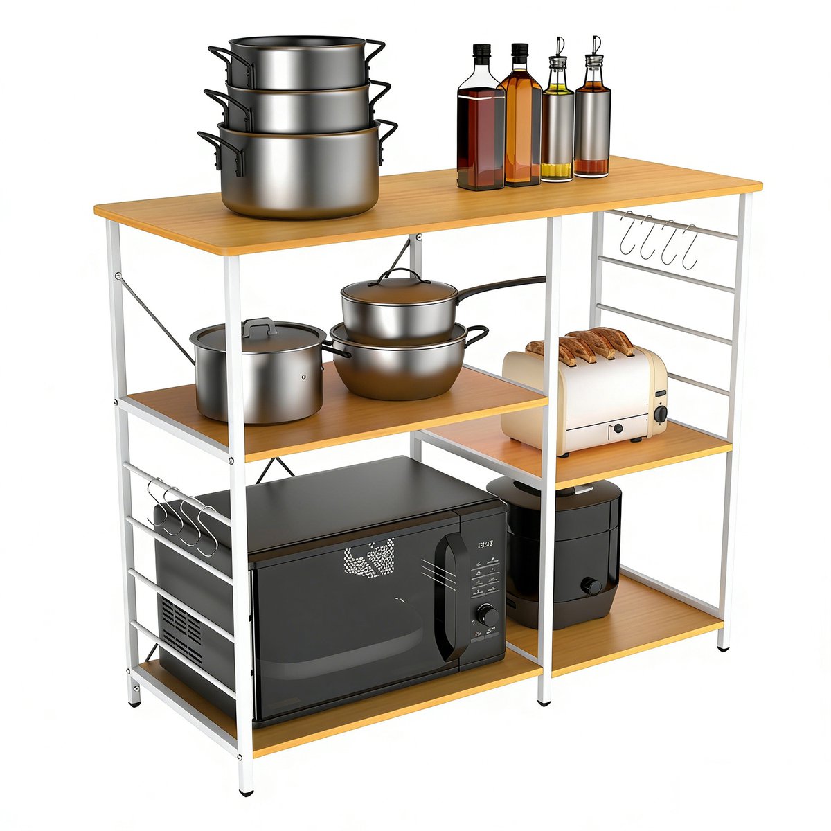 PIPIPOXER Keukenrek-Keukenkast – Keukenrek Staand-Magnetronkast – Organizer-Keuken Opslag - Keuken Organizer-Keukenmeubels-Apothekerskasten- Industrieel-Metaal – Hout-90x39x82cm