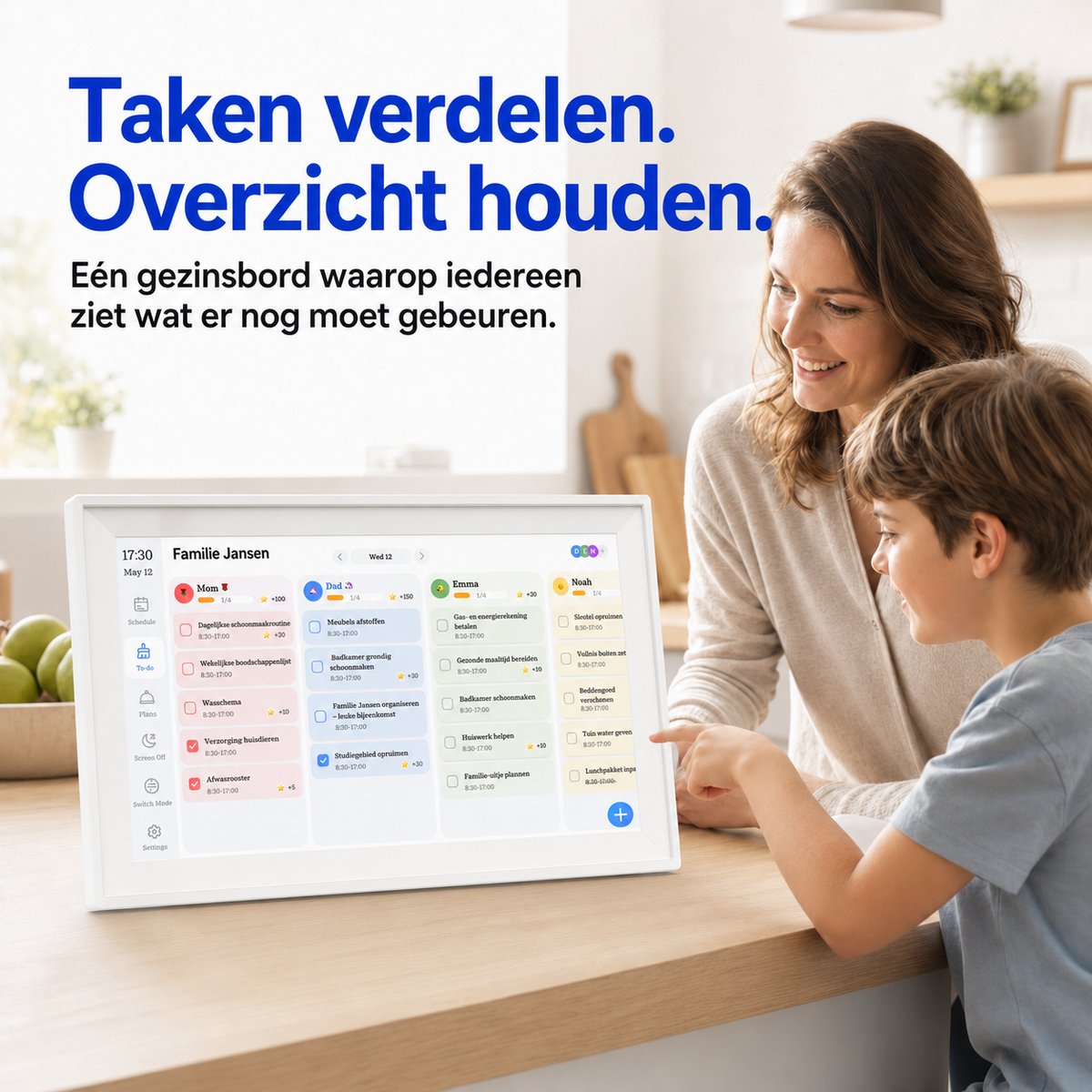Elcostar® PRO Digitale Kalender & Digitale Fotolijst in 1 - 15,6 inch - Full HD Touchscreen - Slimme Gezinsplanner - Digitale Takenlijst - Interactief Haarddisplay - Montage voor Wand en inclusief standaard - Moeiteloze planning & overzicht thumbnail 4