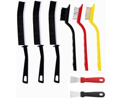 8-Delige Set - Multifunctionele Schoonmaakborstel - Harde Schoonmaakborstel - Voegenborstel - Schrobber - Borstel voor Hoeken en Kieren - Zwart - Roestvrij Staal - Schoonmaakhulp voor Badkamers, Keukens, Toiletten, Ramen en Tegelvloeren