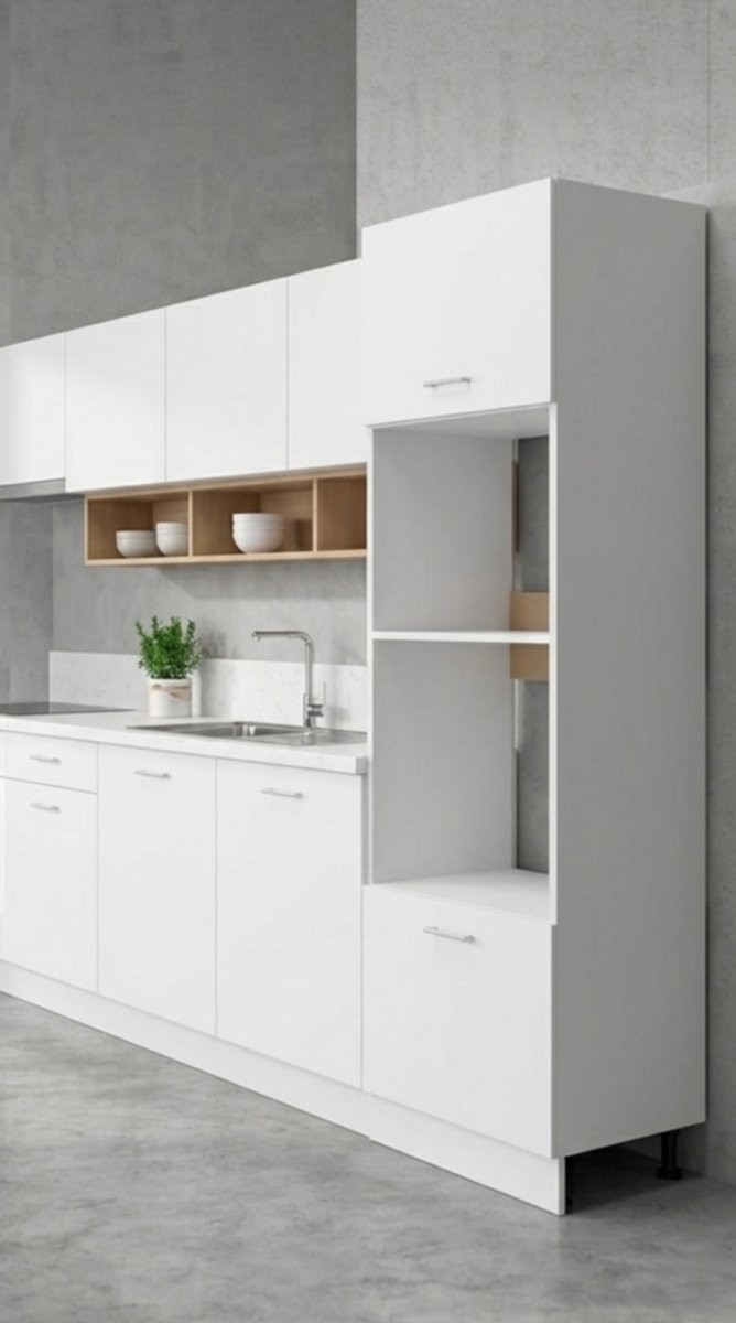 Magnetronombouwkast Wit 207 cm Hoog – NoviHomeStore Lyon Hoge Keukenkast voor Oven & Magne