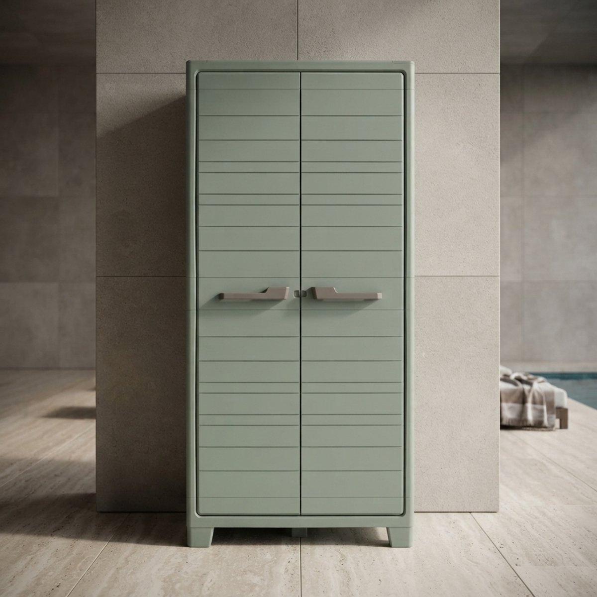 Novihomestore Luxe Weerbestendige Kunststof Tuinkast 80x44x182 cm – (30 kg draagvermogen per plank) – UV-bestendig, IPX3 Waterbestendig – Voor Binnen & Buiten – Garagekast / Bergingkast / Balkon Kast – Jadegroen