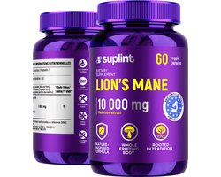 Lion's Mane Pruikzwam Extract – 60 Capsules – Hericium Erinaceus Mushroom Extract Supplement – Hoog gedoseerde Paddenstoelen Capsules – 10.000 mg Dagdosering Equivalent – Vegan Superfood - voor 30 Dagen - Lions Mane - Suplint