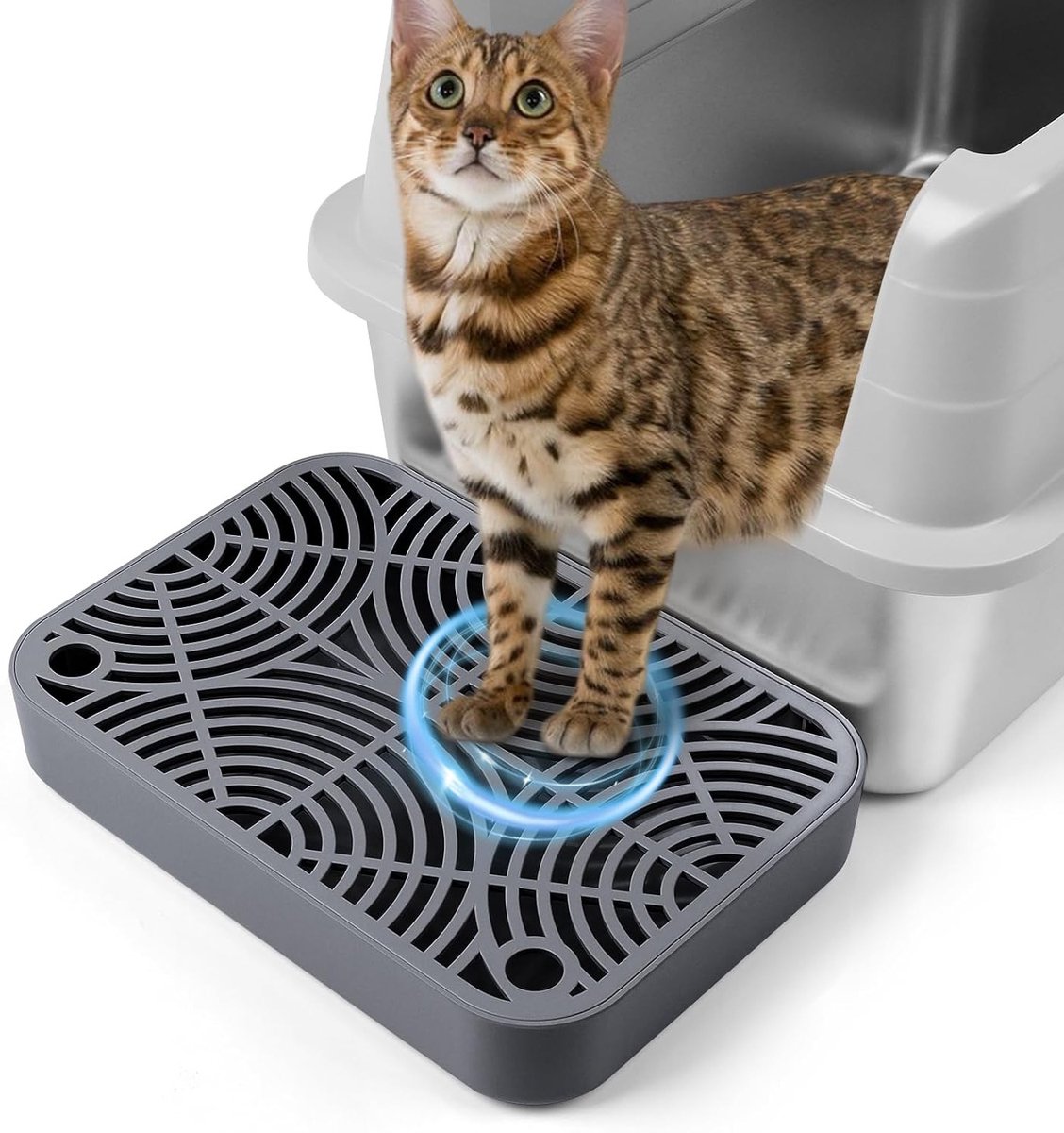 Honden- en Kattenvriendelijke Plastic Trap met Filterfunctie voor Gemakkelijke Toegang, Zelfreinigende Kattenbak voor Kittens en Oudere Katten (Donkergrijs)