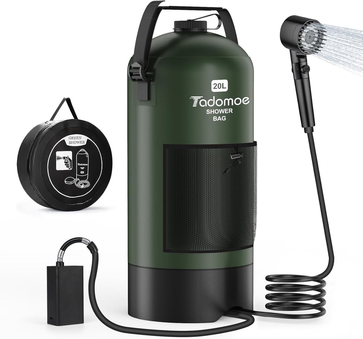 Campingdouche - Polyethyleen - 2000 mAh Pomp - 2 Meter Slang - Voor Buitenactiviteiten