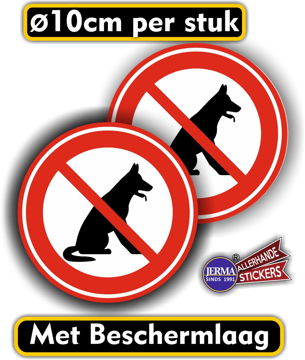 Jerma - Honden niet toegestaan - Sticker - set 2 st - Ø 10 cm - Weerbestendig - Zelfklevend Vinyl