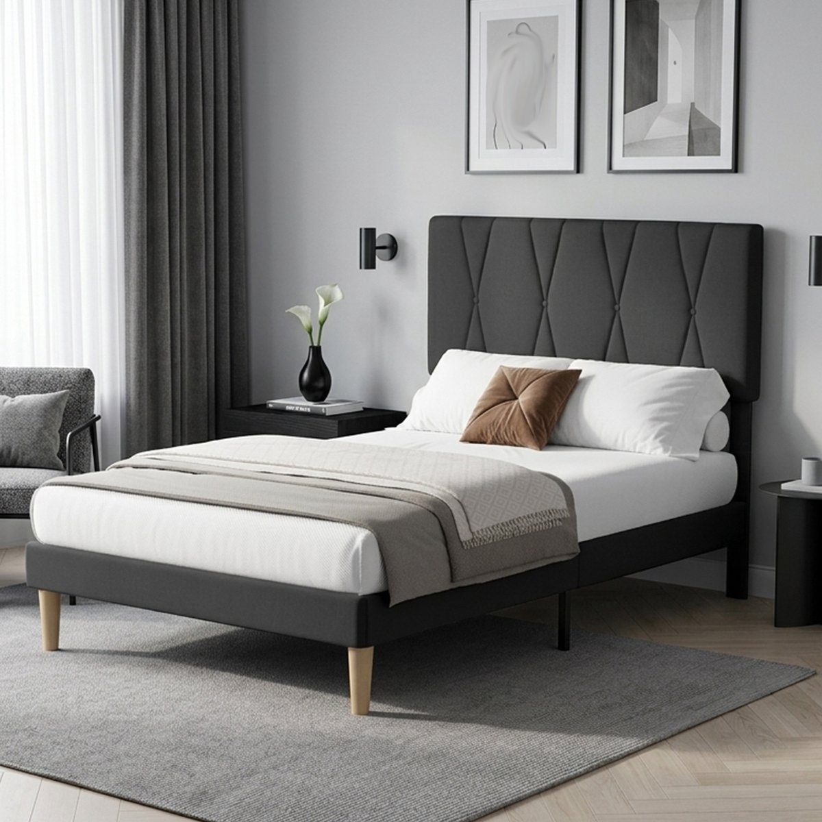 Bealife BF55 Bedframe - 120 x 200 cm - Verstelbaar Hoofdbord en Lattenbodem - Donkergrijs Donkergrijs - BF55