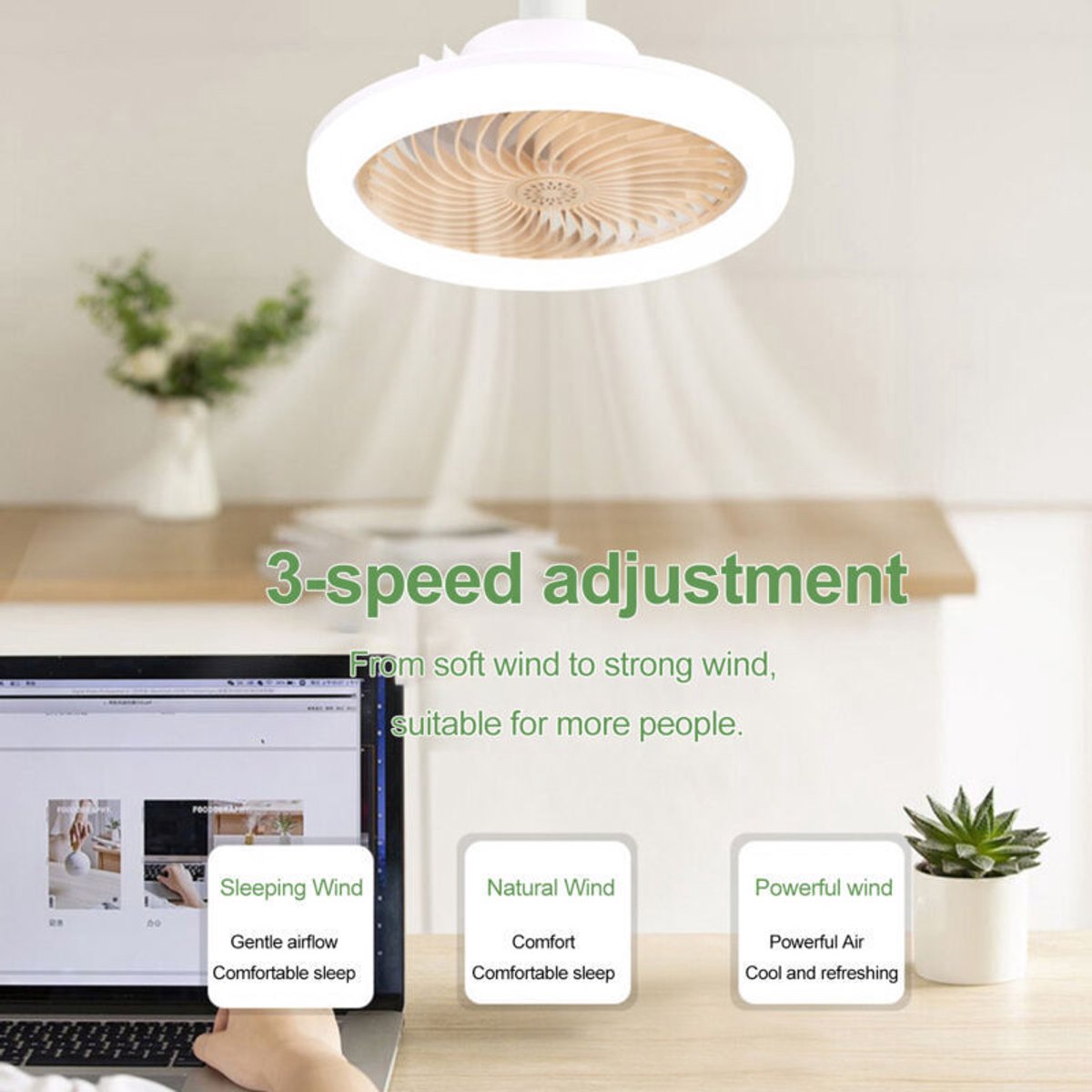 fan-Plafondventilator met ingebouwde verlichting en afstandsbediening, dimbare LED-plafondventilator, met geïntegreerde 40W E27-lamp, 6 bladen, 3 snelheidsstanden, stille werking, geschikt voor woonkamers en slaapkamers (houtnerf). – foto 2