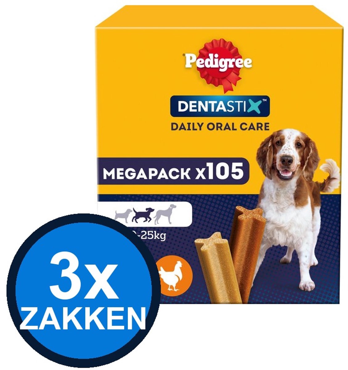 3x Pedigree - Dentastix Medium Mega Pack 105-pack Multipack (15x110g) - Hondenvoer Snacks - 1.65 kg