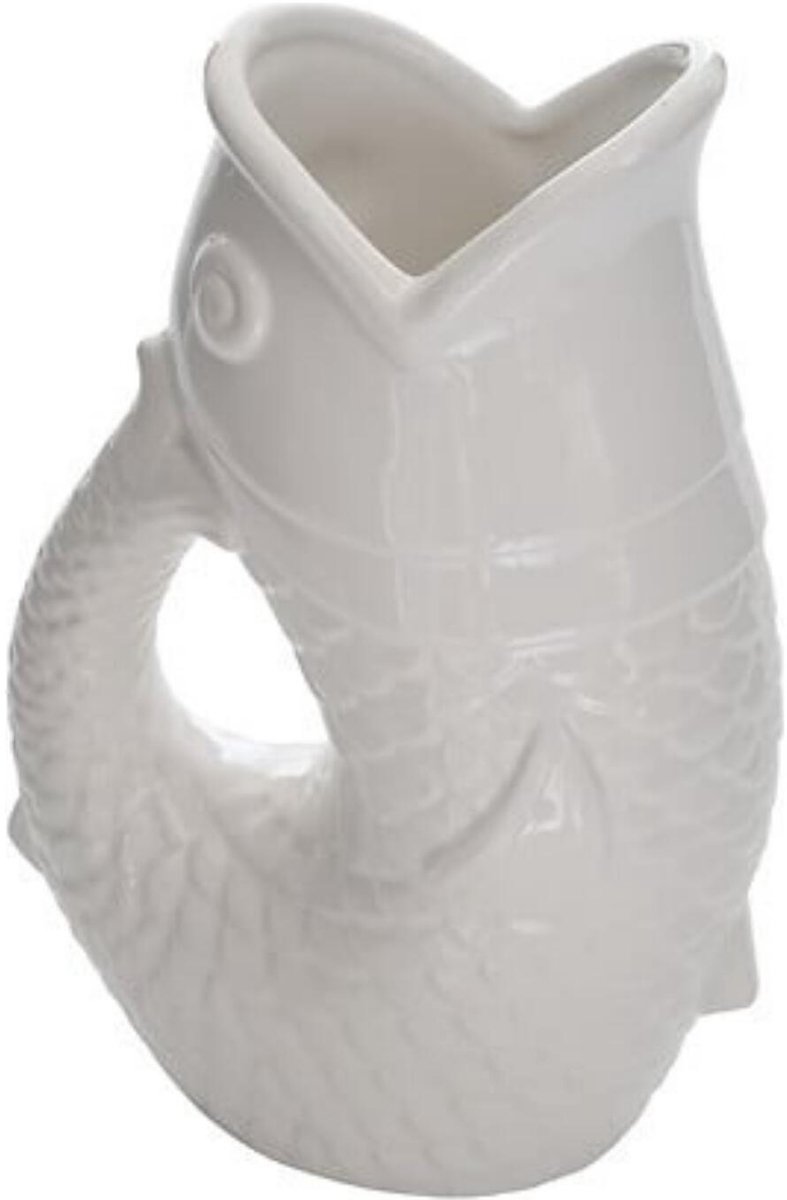 Atmosphera Bloemenvaas Vis - wit - keramiek - 25 cm - vaas - nautisch / strand / zee thema