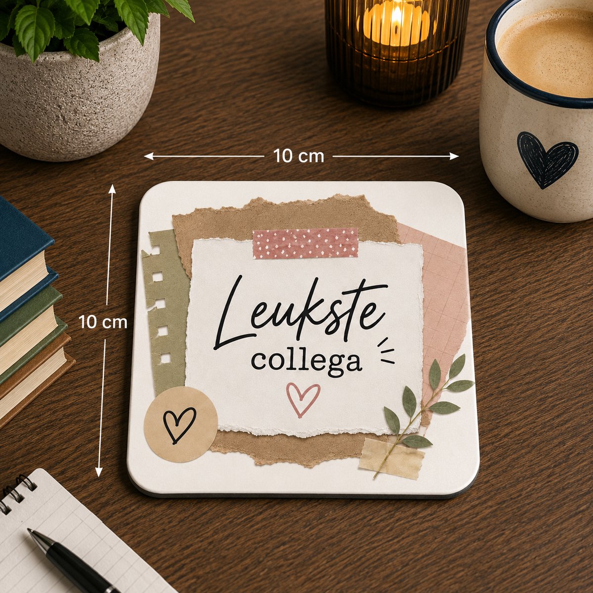 Onderzetter Leukste Collega – 10 x 10 cm – Cadeau voor Collega – Bedankt / Werk / Kantoor – Vierkante Onderzetter