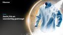Hisense iCare droogt kleding zacht, fris en voorzichtig. Een lichtblauwe jurk wordt gestoomd en gedroogd.