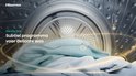 Hisense Gentle Dry: subtiel programma voor delicate was. Binnenkant van een droger met zacht vallende, lichtblauwe stof.