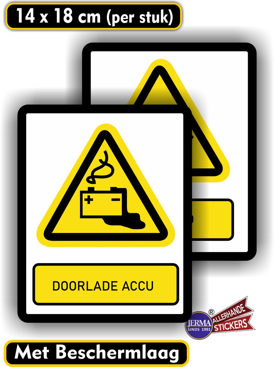 Jerma - Doorladen accu - Sticker - set 2 stuks - 14 x 18 cm - ISO norm - Weerbestendig - Zelfklevend
