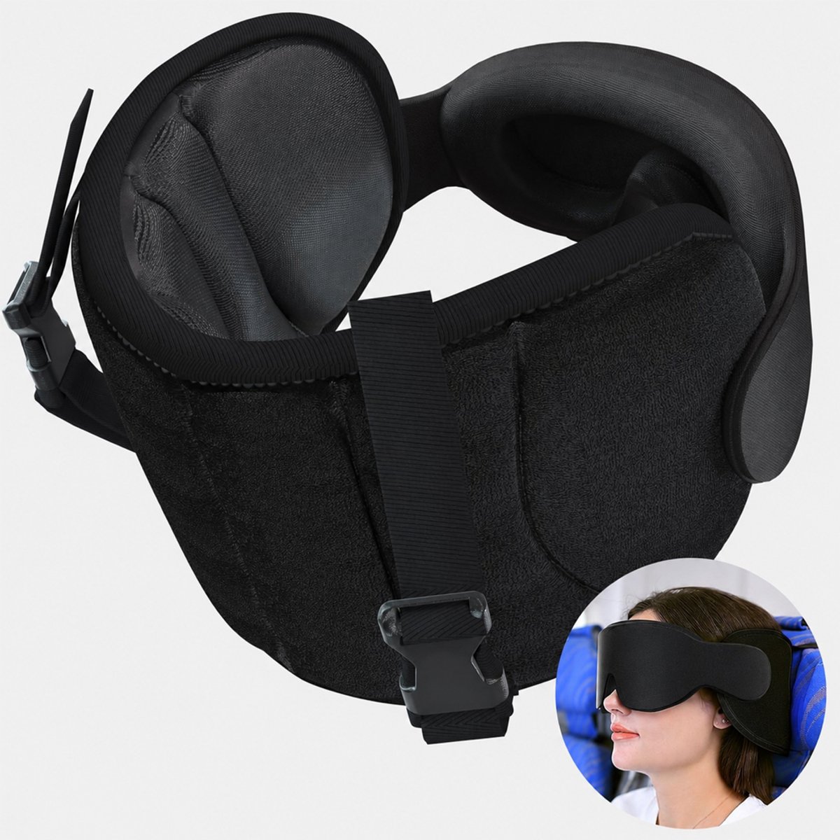 OUYLAF Nekkussen - nekkussen vliegtuig - Reiskussen - nekkussen - reiskussen vliegtuig -Het dragen van een oogmasker - oogmasker - Zwart