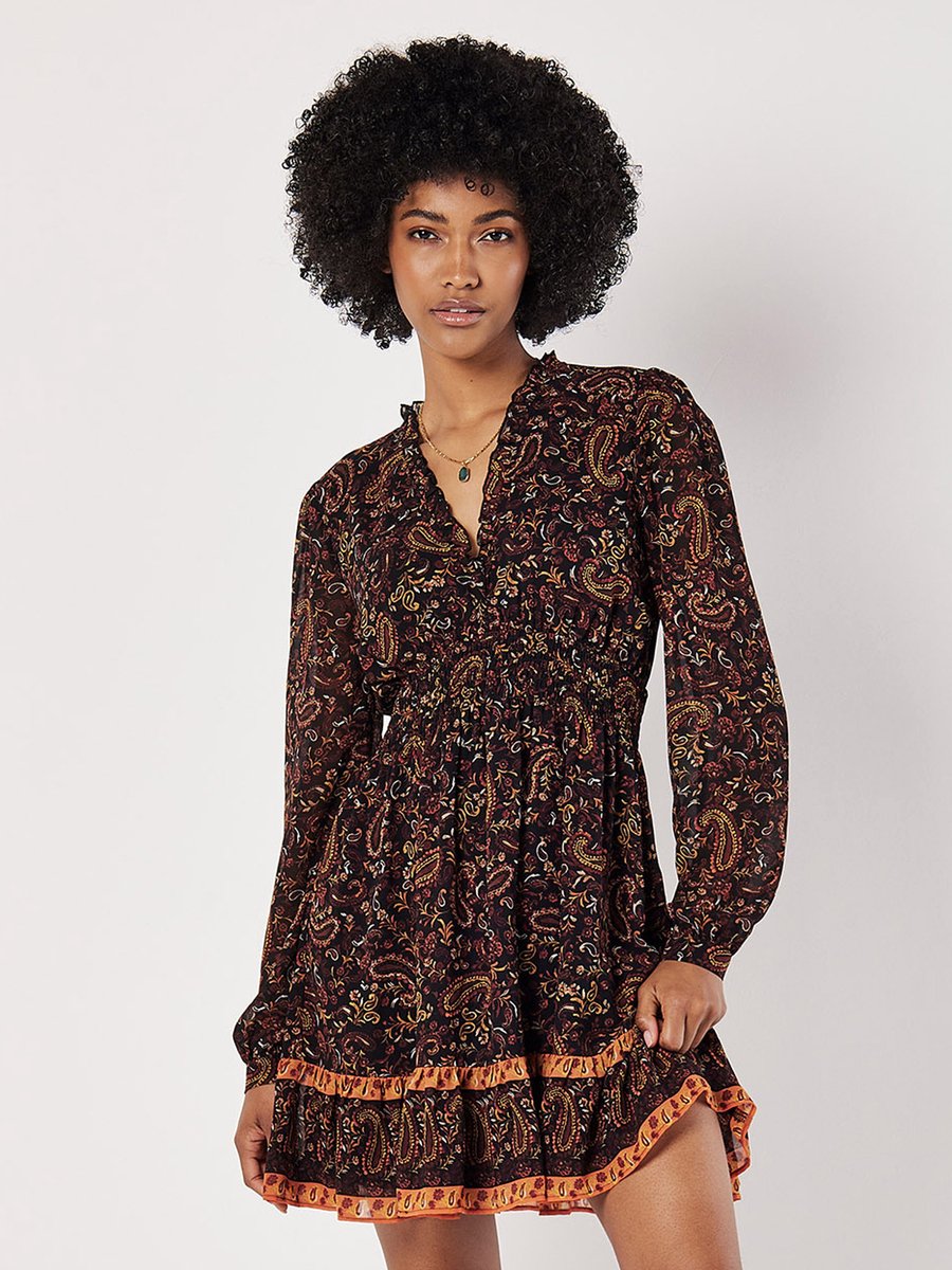 Mini-jurk met ruches en paisleyprint
