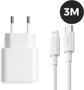 20W iPhone Snellader - 3 meter Lightning kabel - geschikt voor Apple iPhone 14, iPhone 13, iPhone 12, iPhone 11 en X - wit - WiseQ