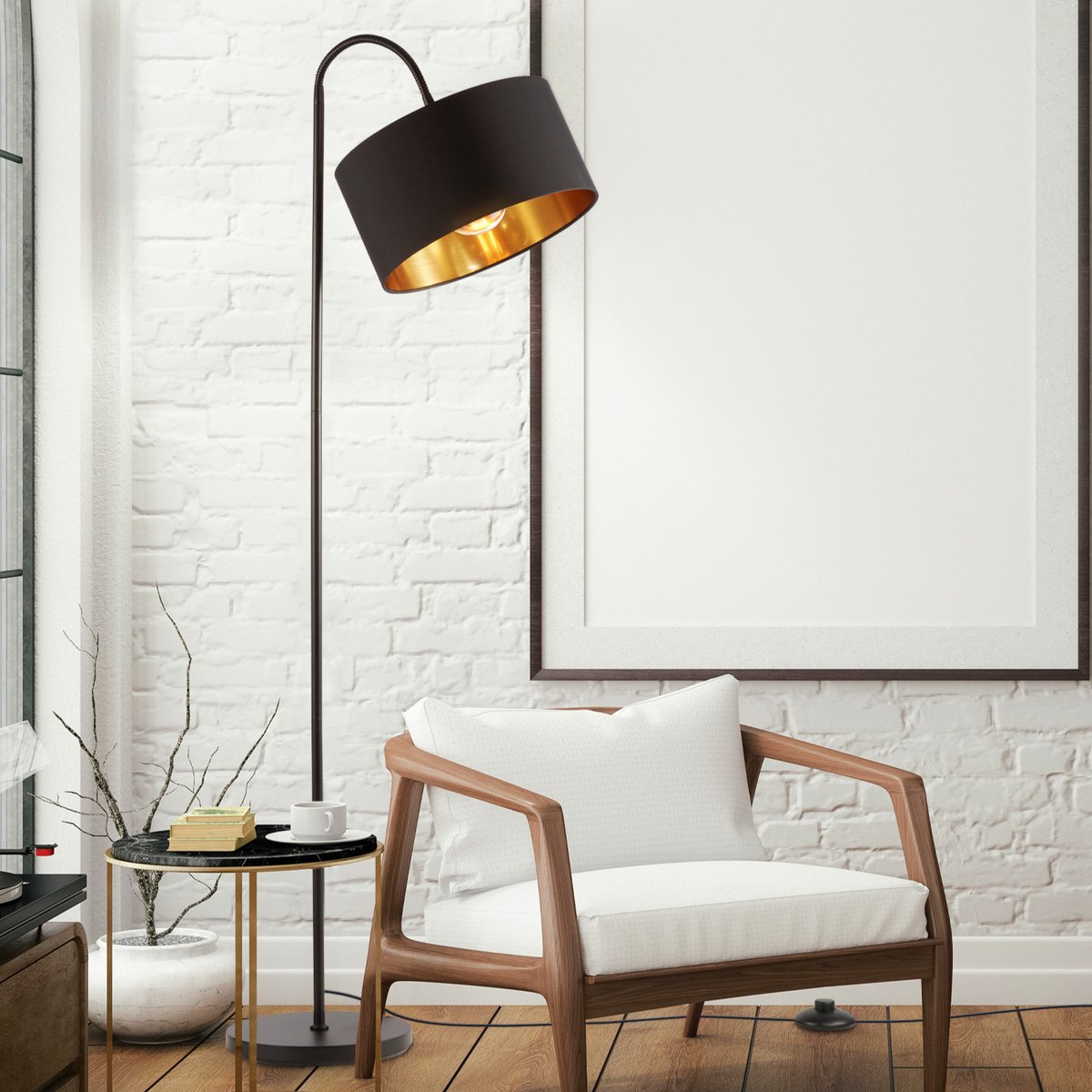 B.K.Licht - Vloerlamp - zwart gouden - h: 145cm - excl. E27 lichtbron