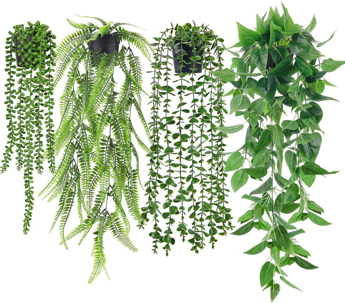 Kunstmatige Hangplanten Set van 4 met Potten - Kunstmatige Hangplant - Eucalyptus en Klimo