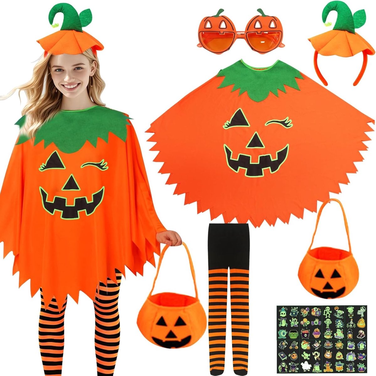 Halloween Kostuum voor Vrouwen - Pompoen Cape met Creepy Print voor Feestelijke Gelegenheden