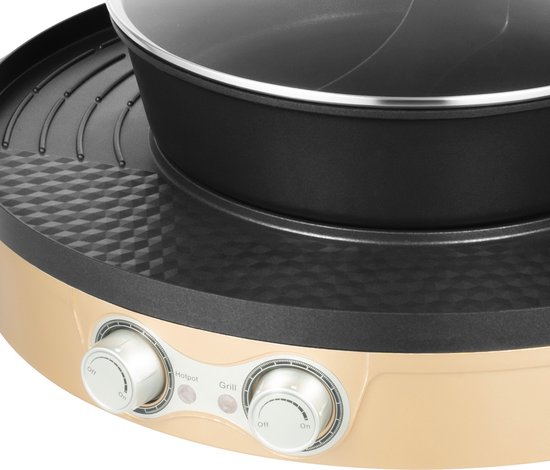 2-In-1 Elektrisch Hotpot Met Grill Goud Chinese Fondue Dubbelzijdige Kookpan Voor Slaapzaal Thuis Barbecue — afbeelding 2