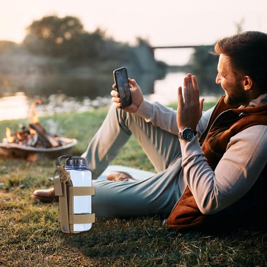 Flessenhouder - Tactische Bidonhouder - Verstelbare Waterfles Tas - Systeem Flessenhouder voor Rugzak en Riem - Duurzaam en Waterdicht Nylon - Outdoor Drinkfles Cover voor Wandelen en Fietsen - Bruin — afbeelding 2