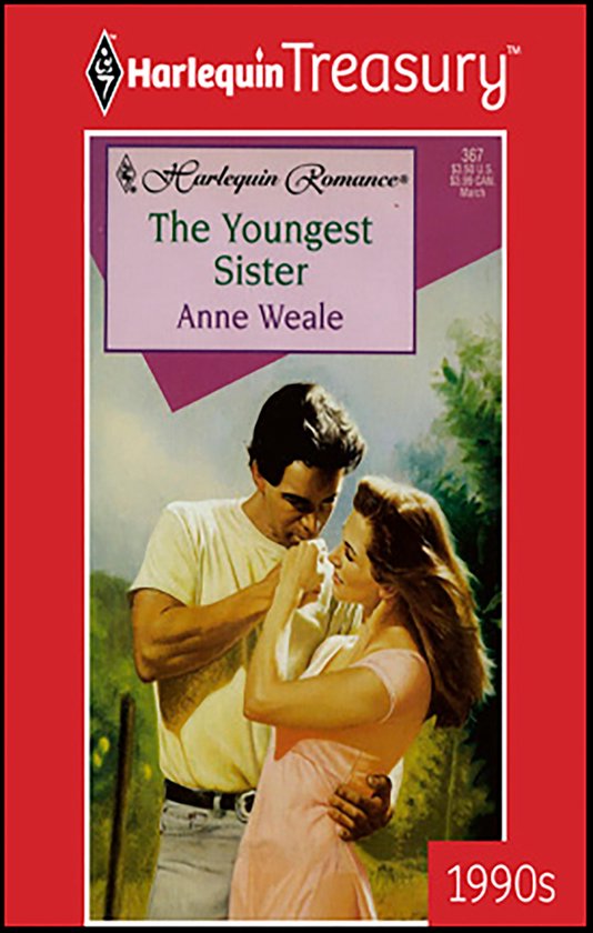 Een man met donker haar kust de hand van een vrouw met lang bruin haar, beiden in zomerse kleding. Titel: The Youngest Sister.