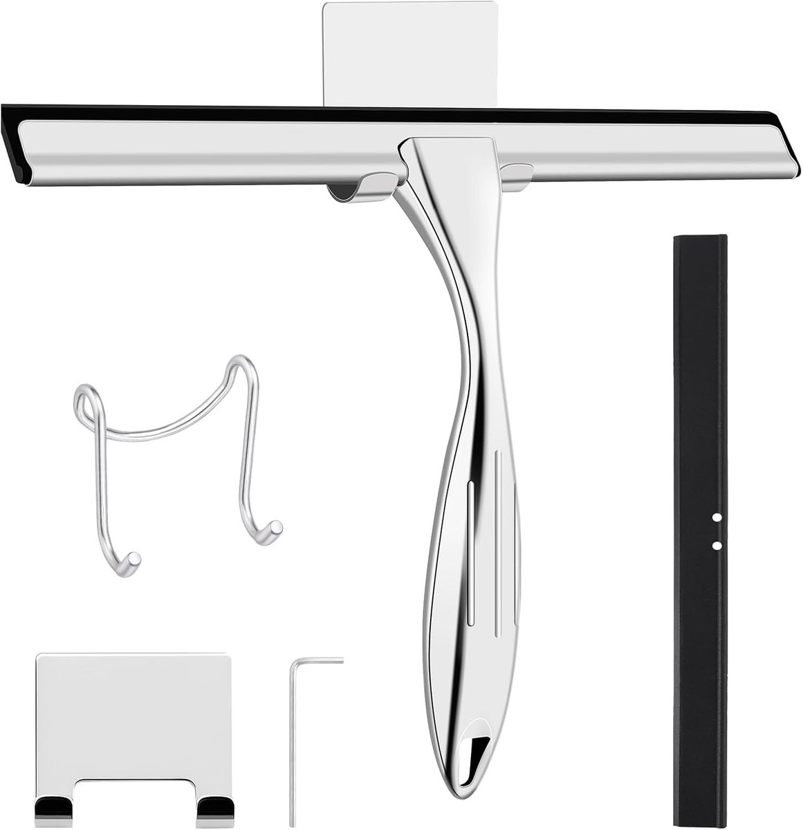 Douchewisser - Roestvrij staal - Inclusief reserve lip - Ergonomische handgreep - Voor Badkamer en Ramen