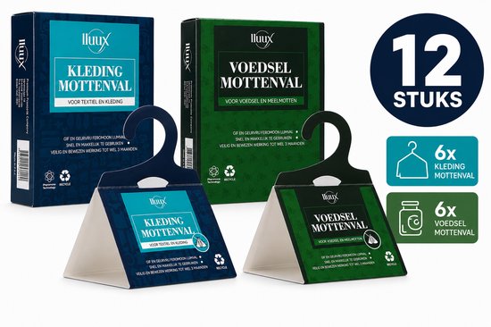 Zes kledingmottenvallen en zes voedselmottenvallen.