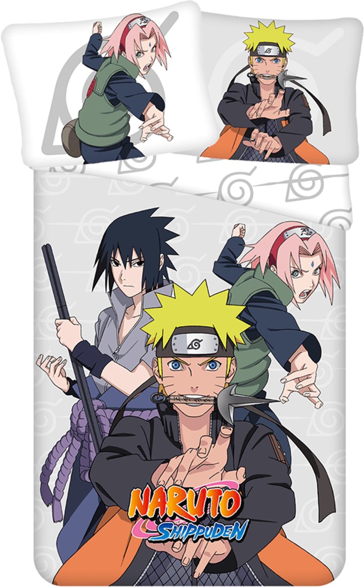 Naruto Dekbedovertrek grijs 140 x 200 cm Katoen 70 x 90 cm
