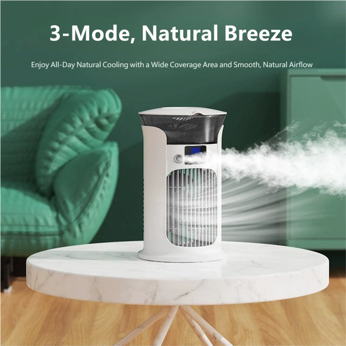 Mobiele Airco - 3-in-1 - 800ml - Kleine Airconditioning zonder Afvoer Slang - Draagbare Ventilator - 20 dB - 3 Functies & Snelheden - Luchtbevochtiger - Slaapkamer Kantoor Woonkamer - Wit – foto 8