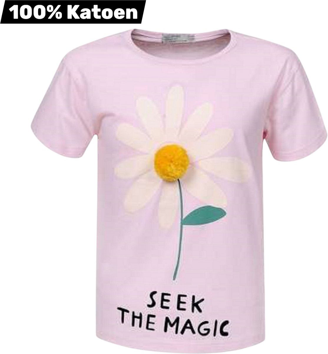 T-shirt 100% katoen seek the magic roze 158