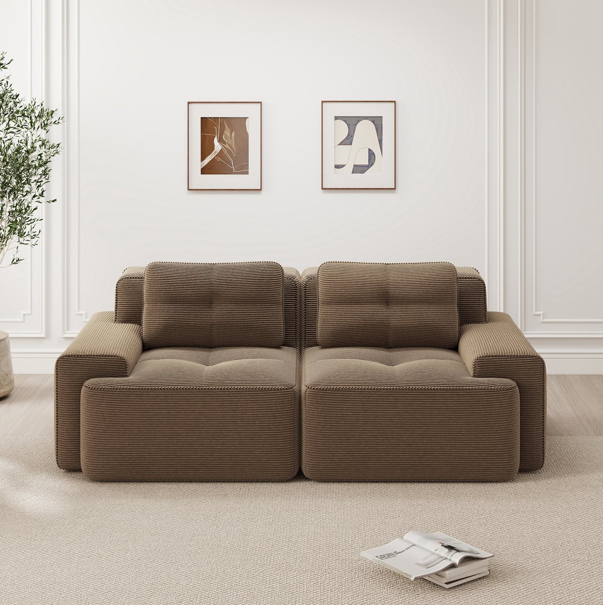 DESMIU Zitbank 204 x 104 x 69 cm - Modulaire 2-Zits Slaapbank Met Diepe Zitting En Zonder 