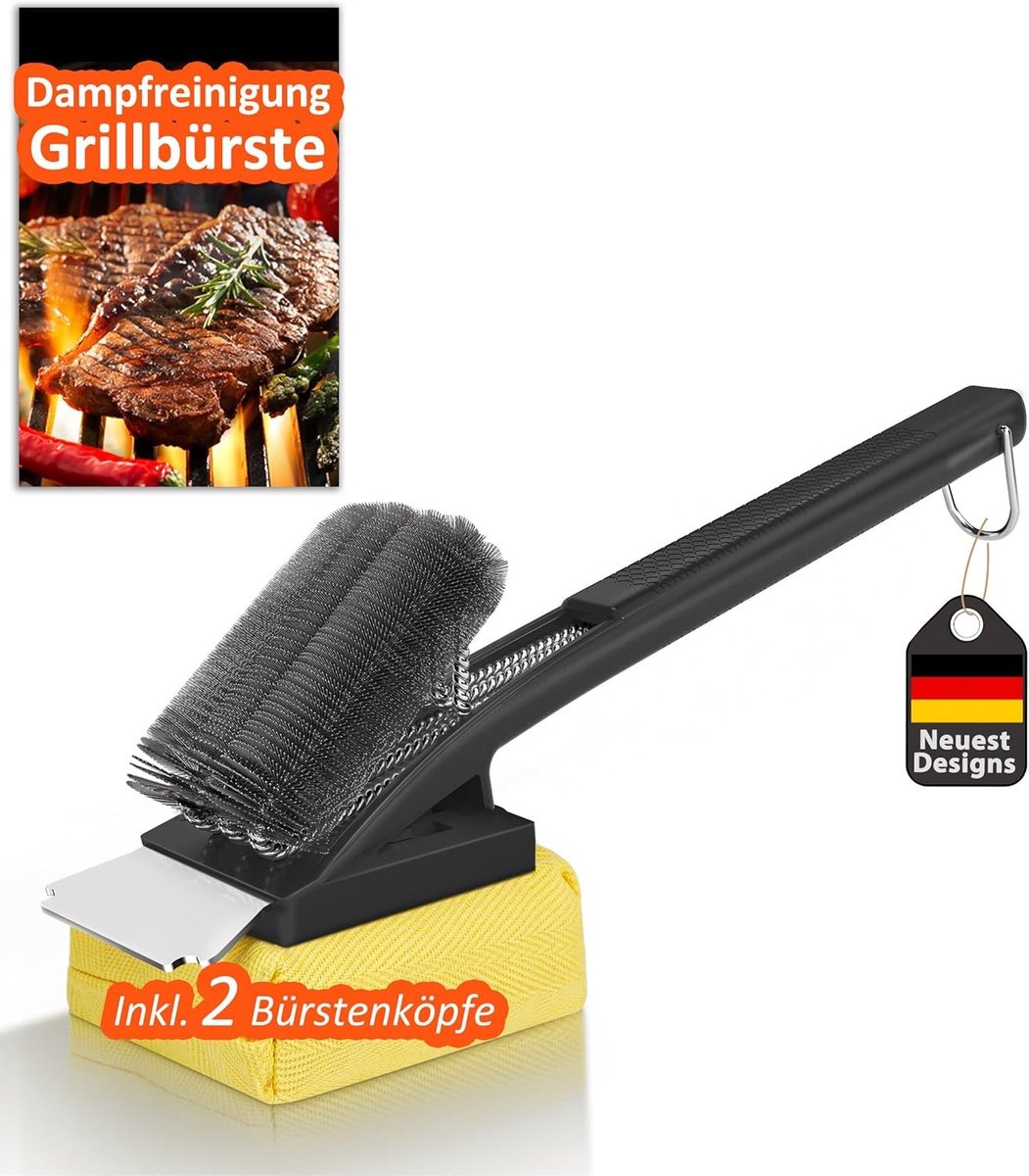 Grillborstel - Hittebestendig - Lange borstelharen - Roestvrijstalen spatel - Voor alle barbecues