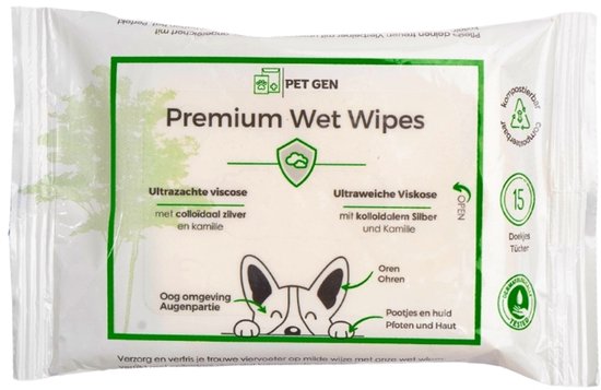 TraumaPet Vochtige Doekjes met Colloïdaal Zilver | Honden & Katten | Premium Wet Wipes | Geschikt voor oren, oogomgeving, pootjes en huid | 15 stuks