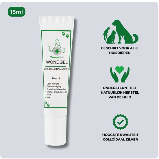 15ml Wondgel met colloïdaal zilver. Geschikt voor alle huisdieren. Ondersteunt natuurlijk huidherstel. Hoogste kwaliteit colloïdaal zilver.