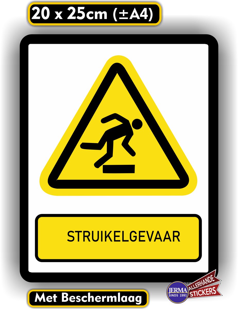Jerma - Struikel gevaar - Sticker - 20 x 25 cm - Krasbestendig - Zelfklevend - Weerbestendig