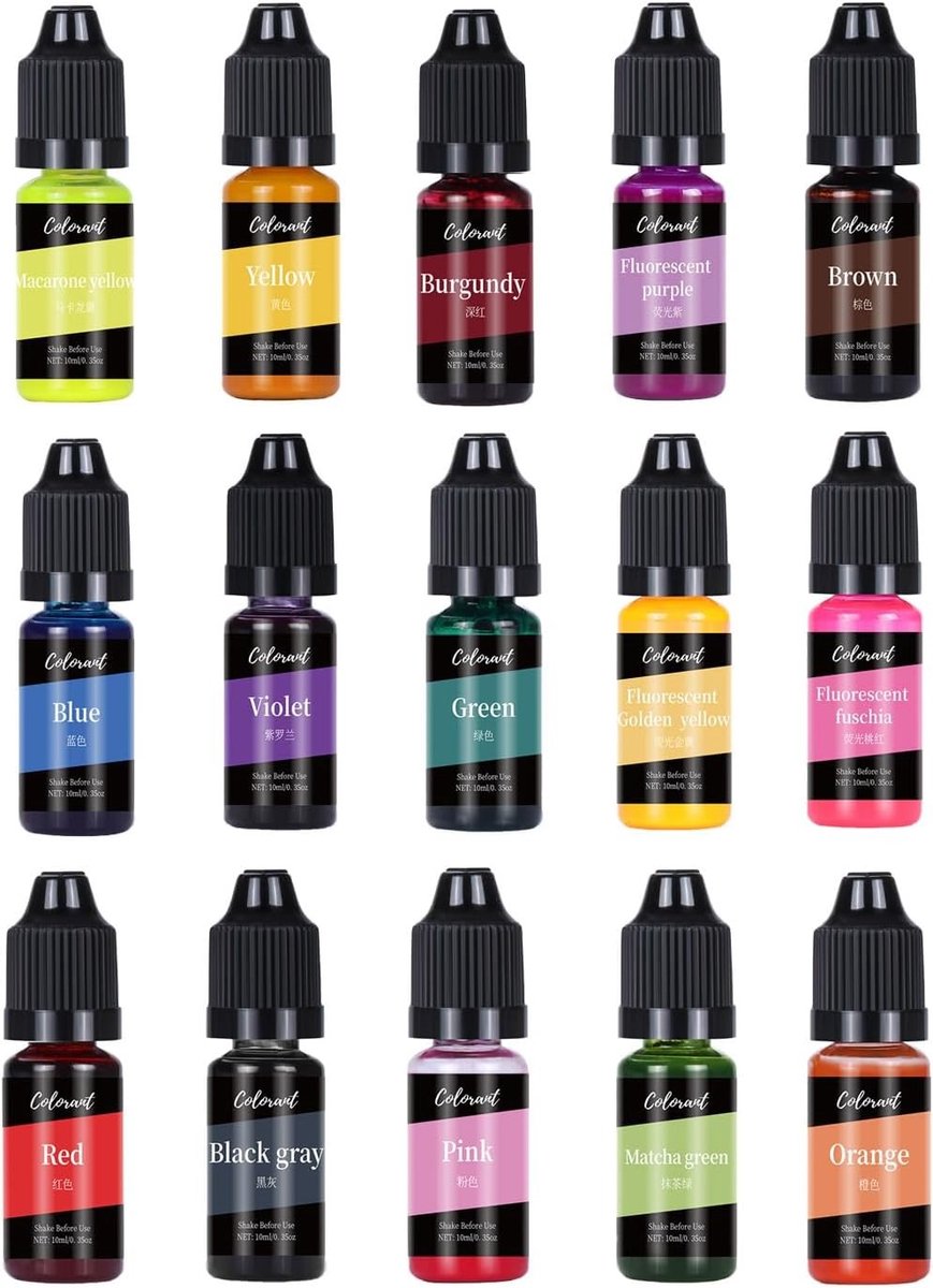 Kleurstoffen voor Kaarsen Maken - 15 Stuks, 15 Kleuren, Hooggeconcentreerde Vloeibare Kleu
