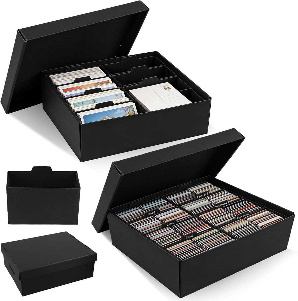 Set van 2 Fotoboxen met Deksel, 34 x 27 x 12 cm, Foto-organizer met 8 Compartimenten en Labels voor 10 x 15 cm Foto's, Ideaal voor Opslag van Foto's, Knutselspullen en Stickers