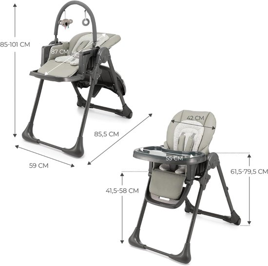 KAD® Kinderstoel - 2-in-1 - Baby Eetstoel - Kinder Eetstoel - Zwart/Grijs - 85cm x 56cm x 101cm van kad — afbeelding 3