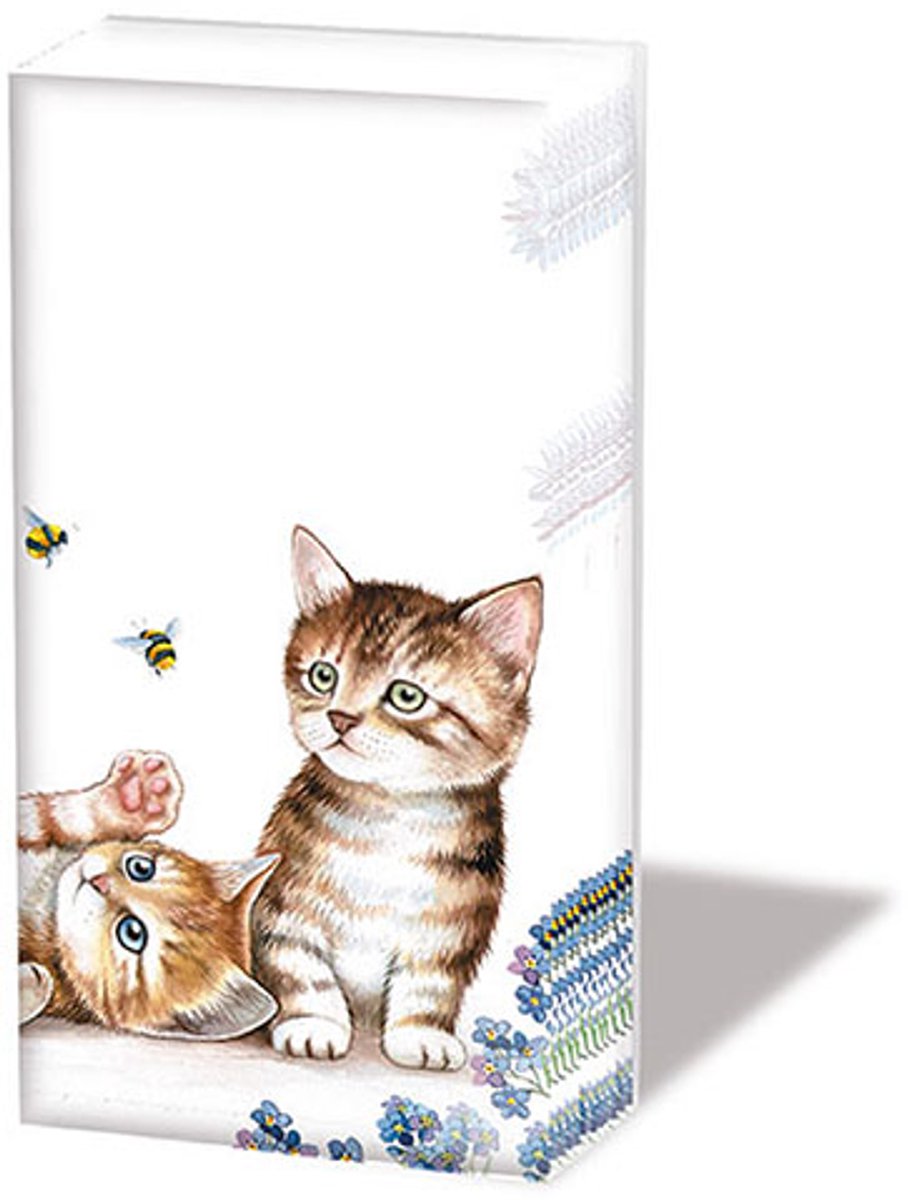 Ambiente - Papieren Zakdoeken - Cats And Bees - 1 pakje = 10 zakdoeken - Bloemen - Tafeldecoratie - Decoupage - Aardigheidje - Bedankje - Geschenkenlaantje