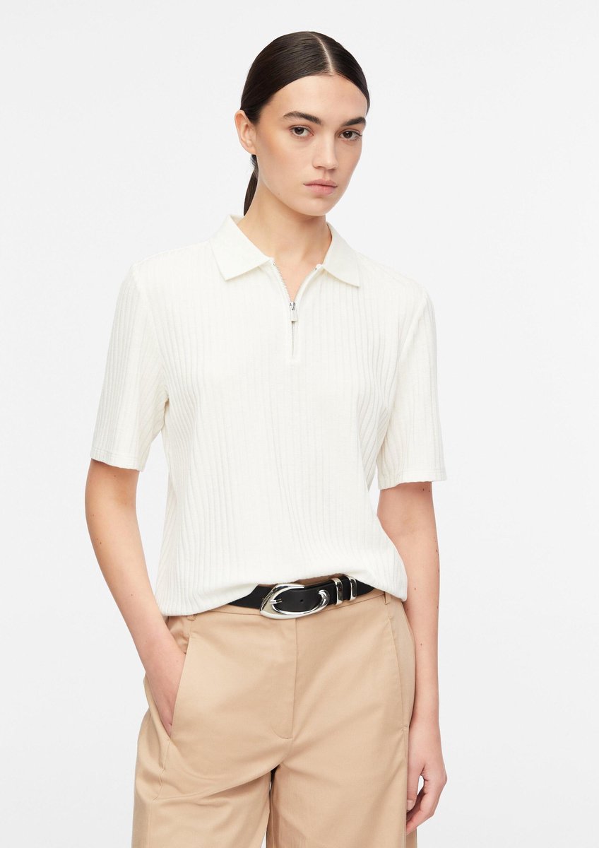 comma - female - Jersey poloshirt met ribbelstructuur