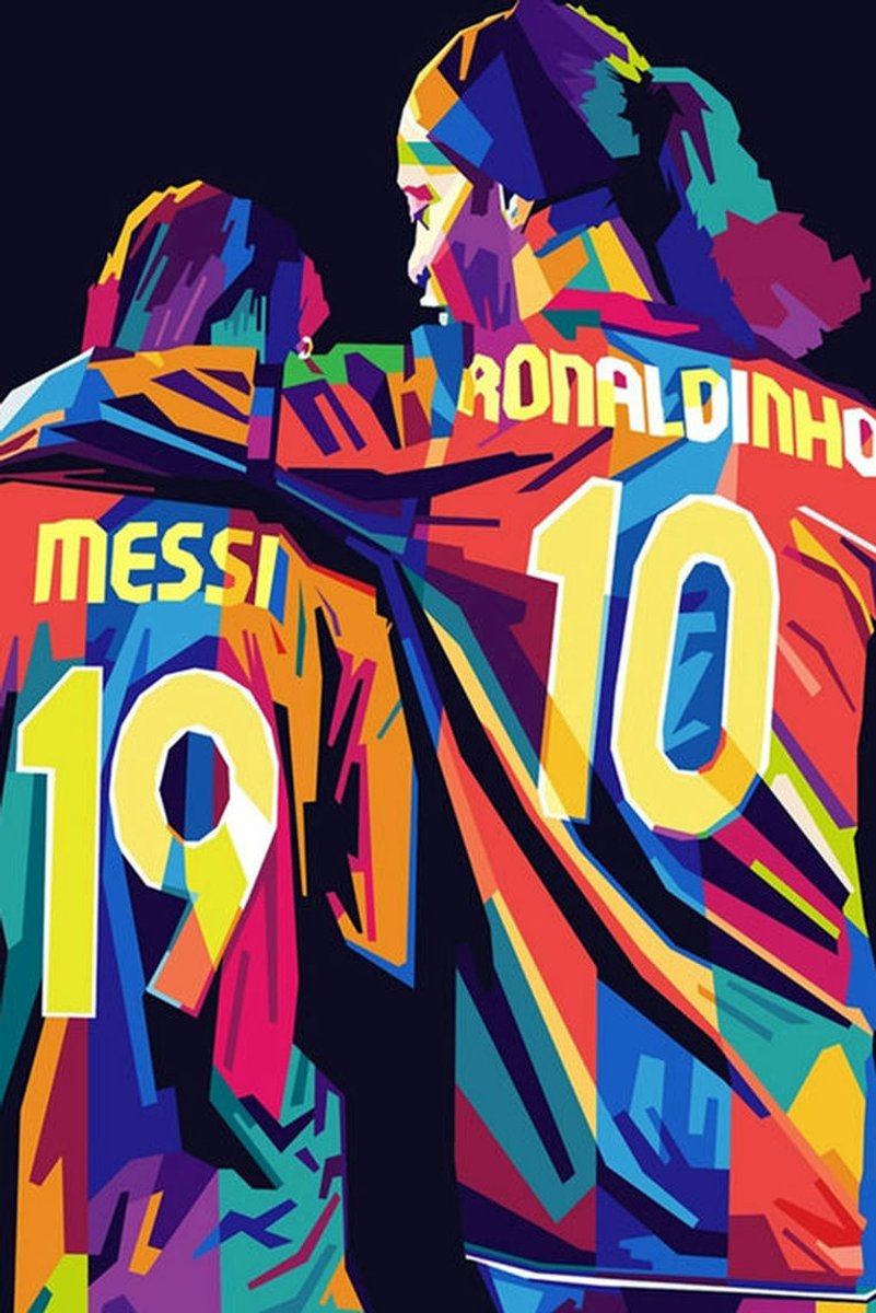Ronaldinho en Messi Poster - Voetbal - Iconisch Moment - Wanddecoratie - posters - formaat 30x40cm - XS723