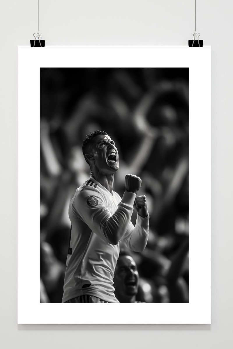 Ronaldo Poster - Doelpunt - Actie - Voetbalster - Scoren - Spelmoment - Sportactie - posters - formaat 30x40cm - Wanddecoratie - BXS2625YR - Met Witte Rand - passe-partouts stijl