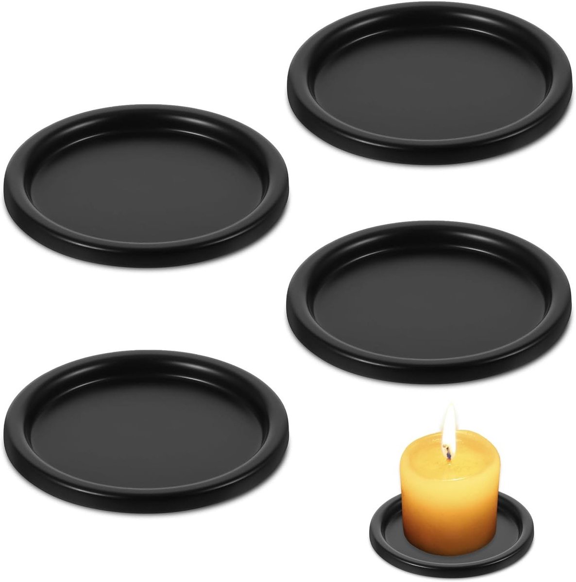 Set van 4 Zwarte Kaarsenhouders met 10 cm Ronde Kaarsenplank - Decoratieve IJzeren Kaarsenplaten voor Feesten, Bruiloften en Thuisdecoratie
