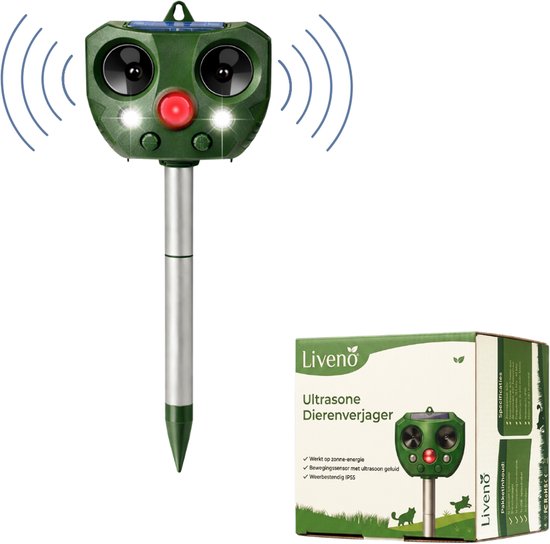 Liveno® Ultrasone Dierenverjager - Répulsif à chats - Répulsif à martes voiture - Répulsif à souris - Répulsif ultrasone - Marte des rochers - Répulsif à chats pour le jardin