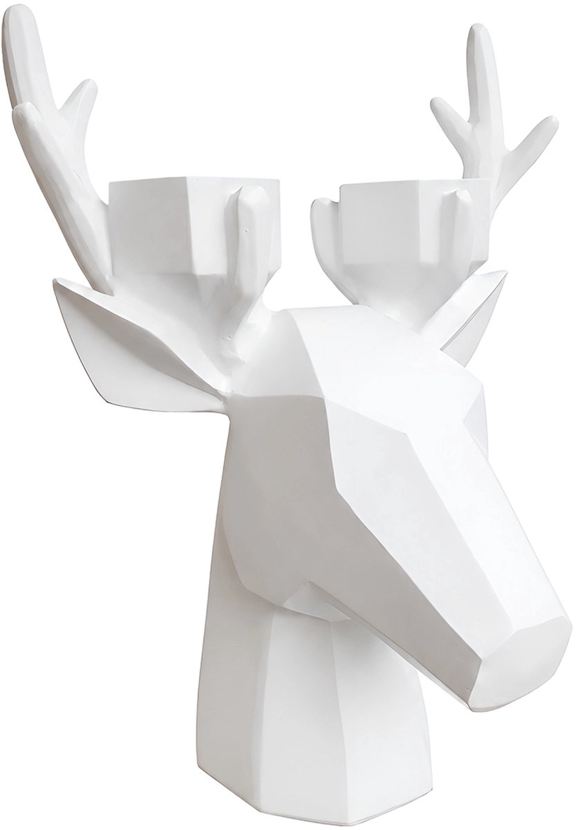 Lavandoux - Hertenkop Theelichthouder - Geometrisch - Wit - L: H 34 cm