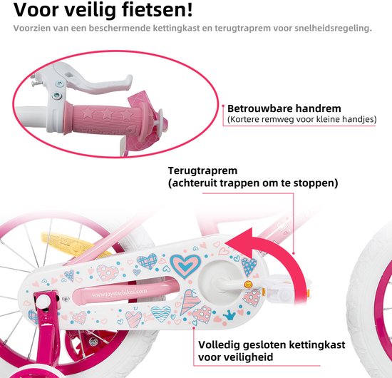 JOYSTAR Angel Meisjesfiets - Verschillende Maten 14 Inch - Met Zijwieltjes - Handrem - Inclusief Mandje - Roze van JOYSTAR — afbeelding 5
