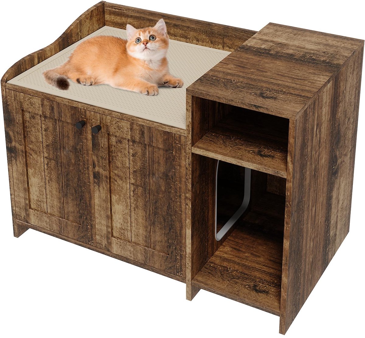 Kattenbakmeubel met opbergblad – houten verborgen kattenbakkast en kattenhok, afgesloten kattenbadkamer als bijzettafel, past de meeste kattenbakken, voor binnengebruik